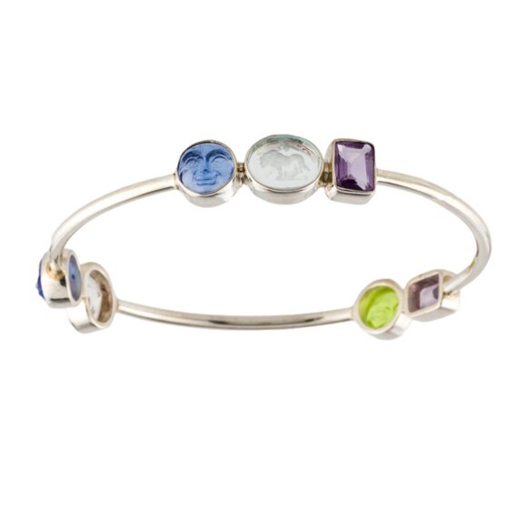 TAGLIAMONTE STERLING SILVER AMETHYST QUARTZ & VENETIAN GLASS BANGLE BRACELET